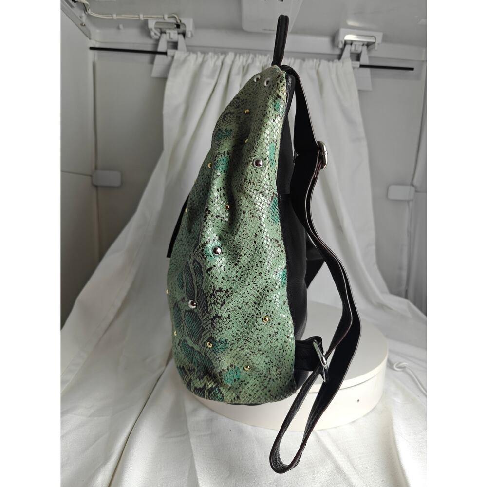 AIMEE KESTENBERG Backpack purse mint green Reptile print  black pebbled leather - Picture 3 of 16